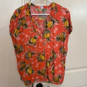 Bright XL Hawaiian button up shirt cuffed collard